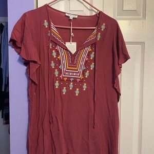 Grace and Lace Ruffle Sleeve Embroidered top size Medium